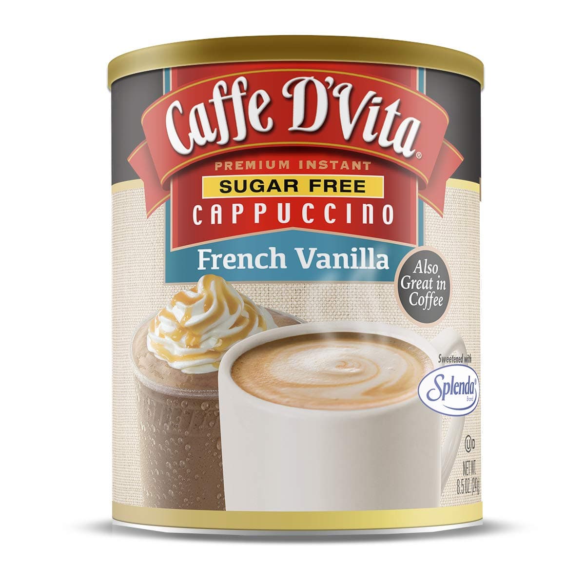 Caffe D'Vita French Vanilla Instant Cappuccino Mix, Sugar Free, 8.5 Oz Can