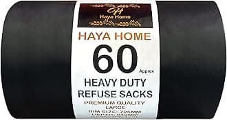 Haya Home 60 Strong Black Plastic Heavy Duty Bin Bags Bin Liners, Refuse Sacks Heavy Duty Waste Refuse Garbage Bags roll 100L for Kitchen Home Office DIY Garden 100% Recycled Material