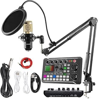 SINWE Podcast Microphone Bundle, BM-800 Condenser Mic with Live Sound Card Kit