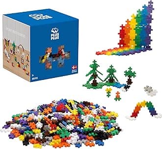 PLUS PLUS 600 Piece Interlocking Building Blocks for Kids, Open Ended Connecting Toys, STEM Bin Classroom Mini Manipulatives Play Tube - Basic Color Mix