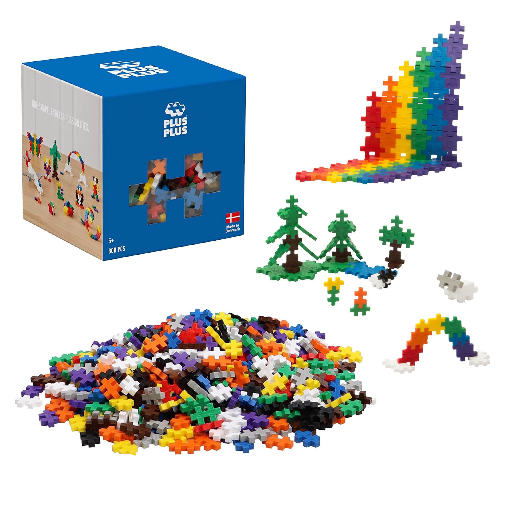 PLUS PLUS 600 Piece Interlocking Building Blocks for Kids, Open Ended Connecting Toys, STEM Bin Classroom Mini Manipulatives Play Tube - Basic Color Mix
