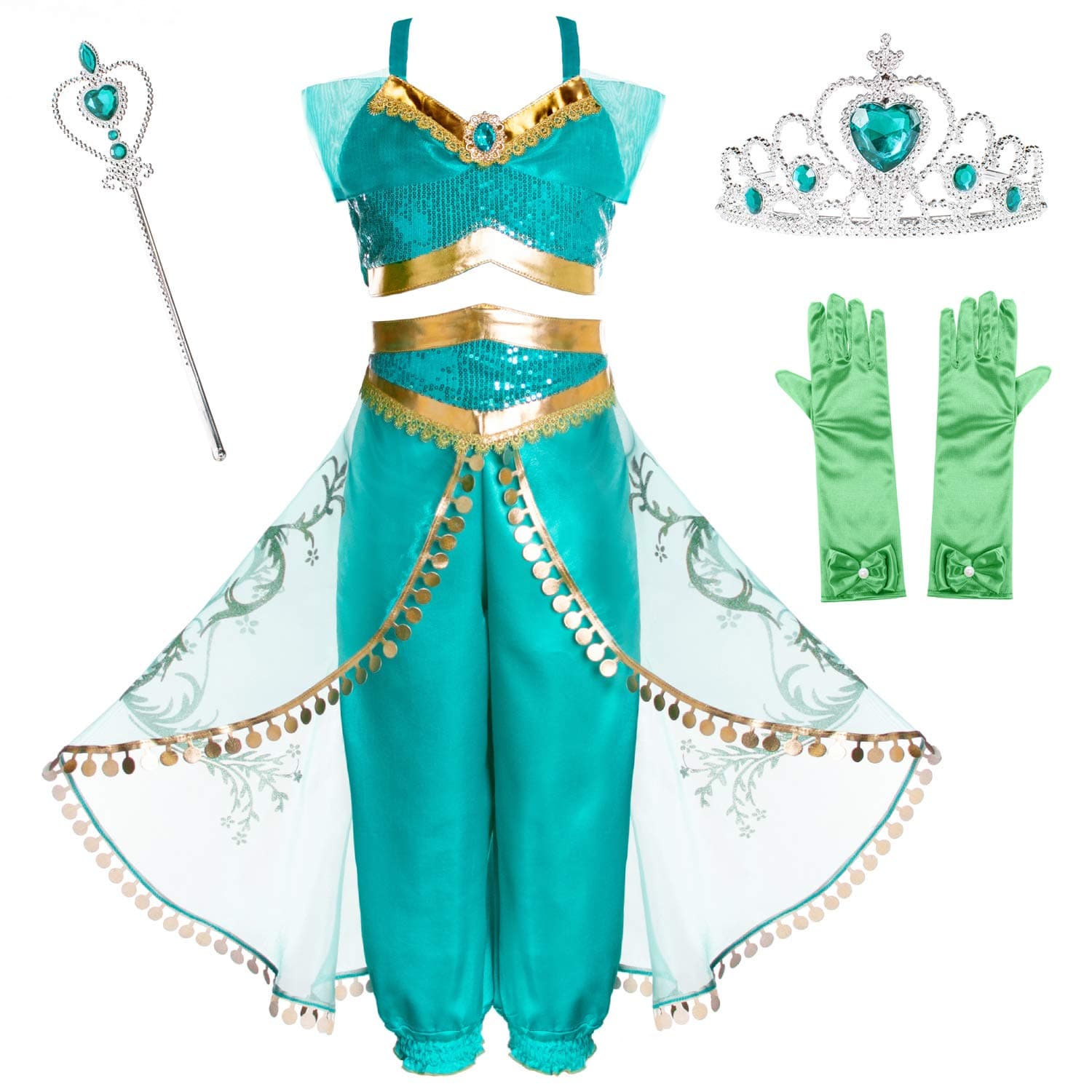 Princess Costume Outfit for Toddle Girls Birthday Halloween Party with Crown,Wand,Gloves Accessories