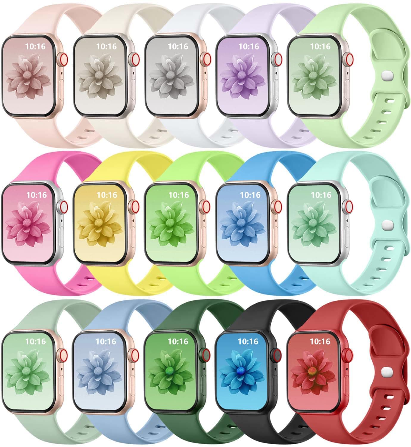 GEAKGEAK 15 Pack Compatible with Apple Watch Band for Women 40mm 38mm 41mm 49mm 45mm 46mm 44mm 42mm, Silicone Sport Replacement Strap Compatible for iWatch Bands for Women Ultra Series 10 9 8 7 6 5 4 3 SE