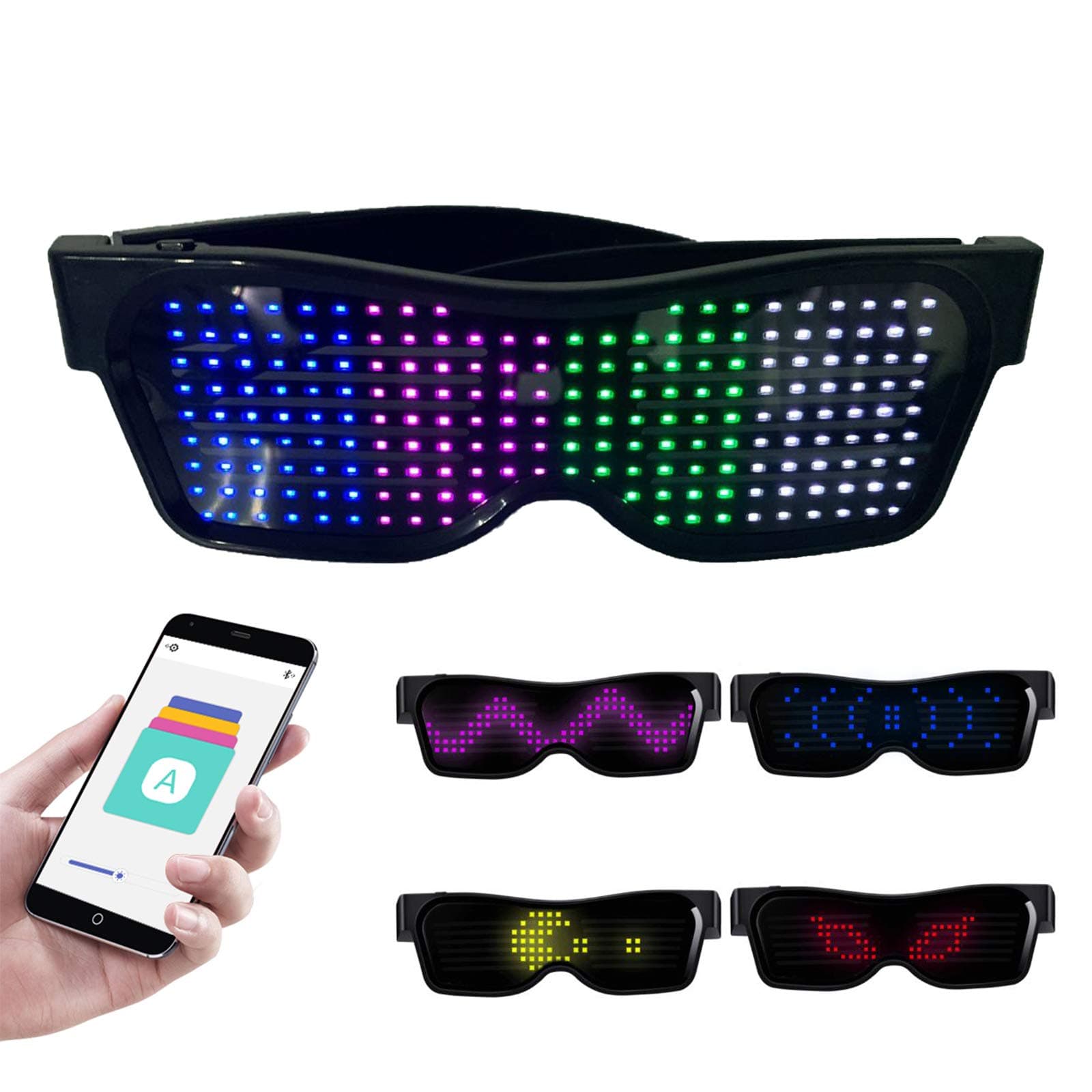 Seeyo LED Glasses Customizable BT LED Glasses Colorful Light Glow Glasses DIY Messages 31 Animations 11 Pictures Music Mode Glow Toys for Party Rave Music Festival
