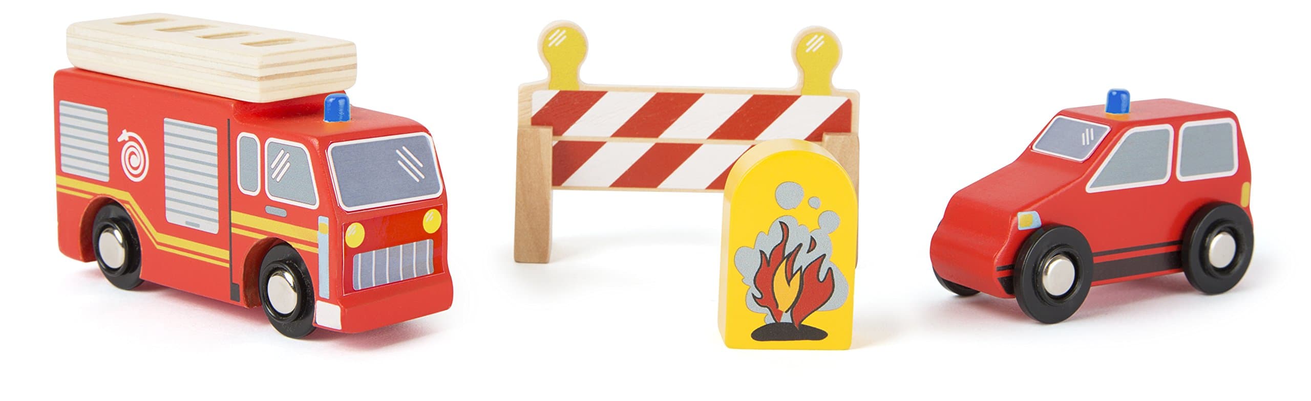 small foot 10805 Fire brigade set consisting of 4 parts: fire truck, ladder and 2 roadblocks, from 3 years