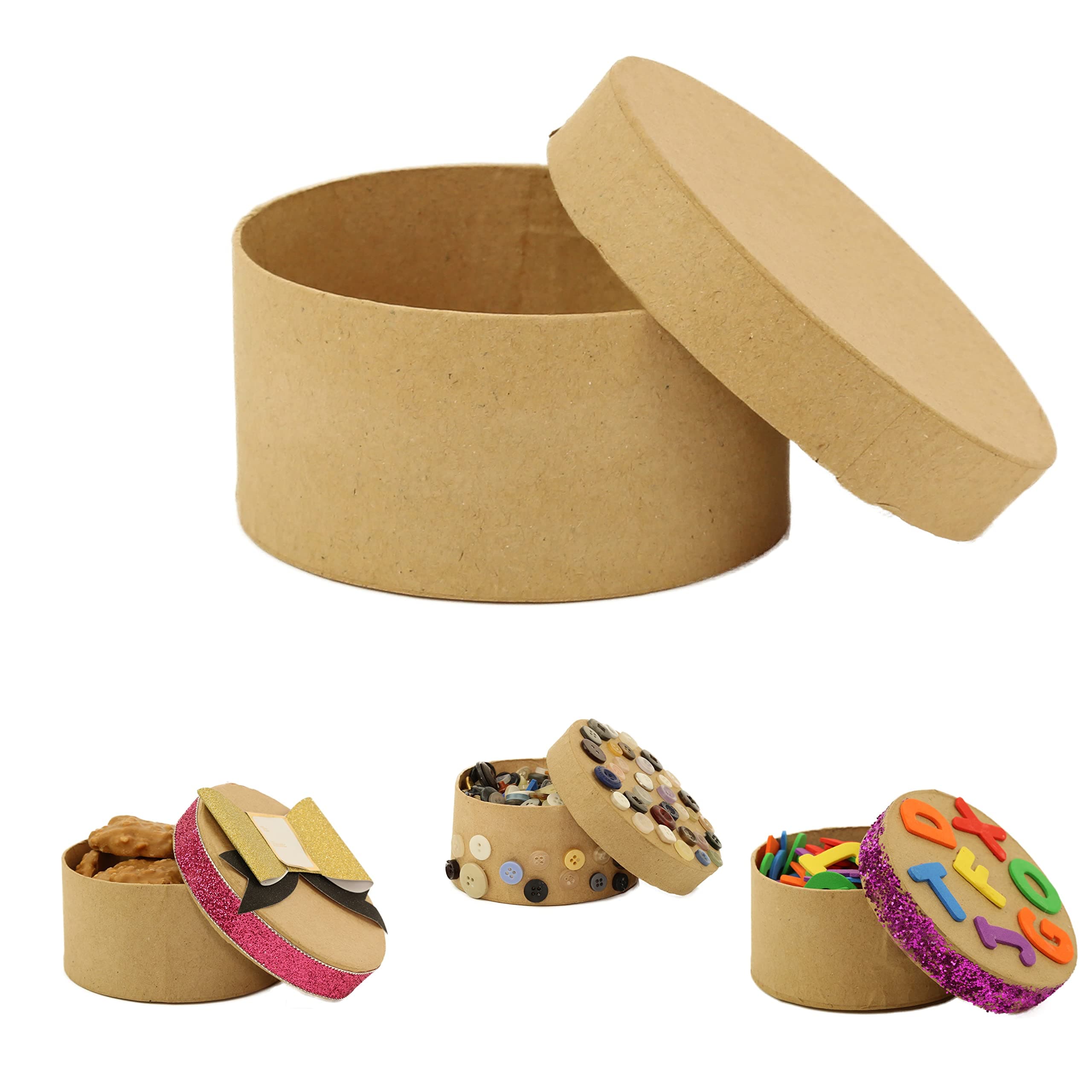 Better craftsRound Paper-Mache Box DIY Gift Box with Lid (Pack of 12)