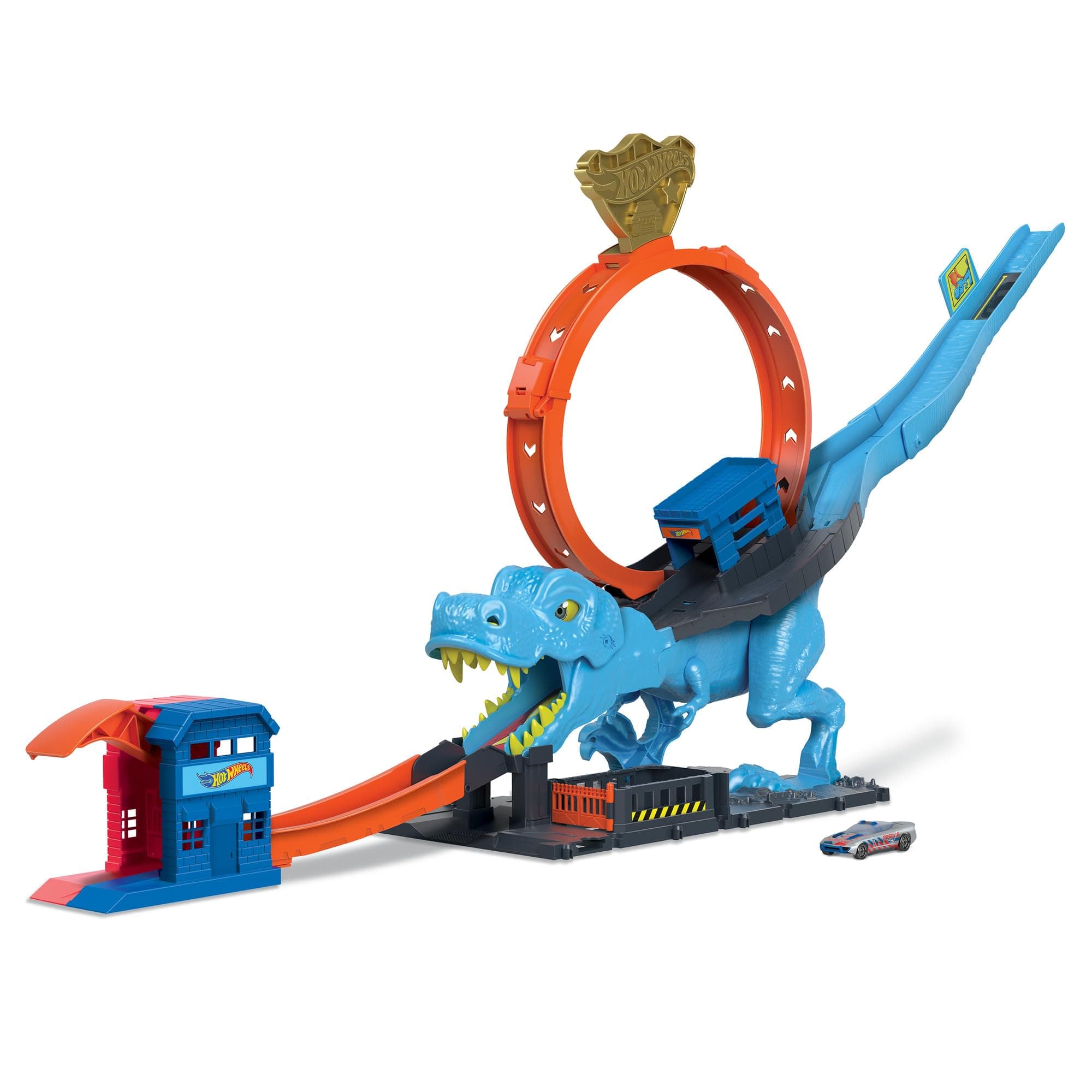 Hot Wheels City Track Set with 1 Toy Car, Race Through a Giant Loop to Defeat a Big Dinosaur, T-Rex Loop Stunt and Race Playset