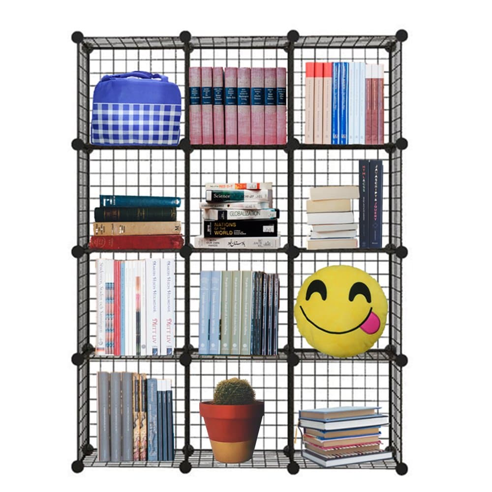 12 Cube Closet Organizer, Garage Storage Racks Sets, Shelf Cabinet, Wire Grids Panels and Units for Books, Plants, Toys, Shoes, Clothes, Stainless Steel Black