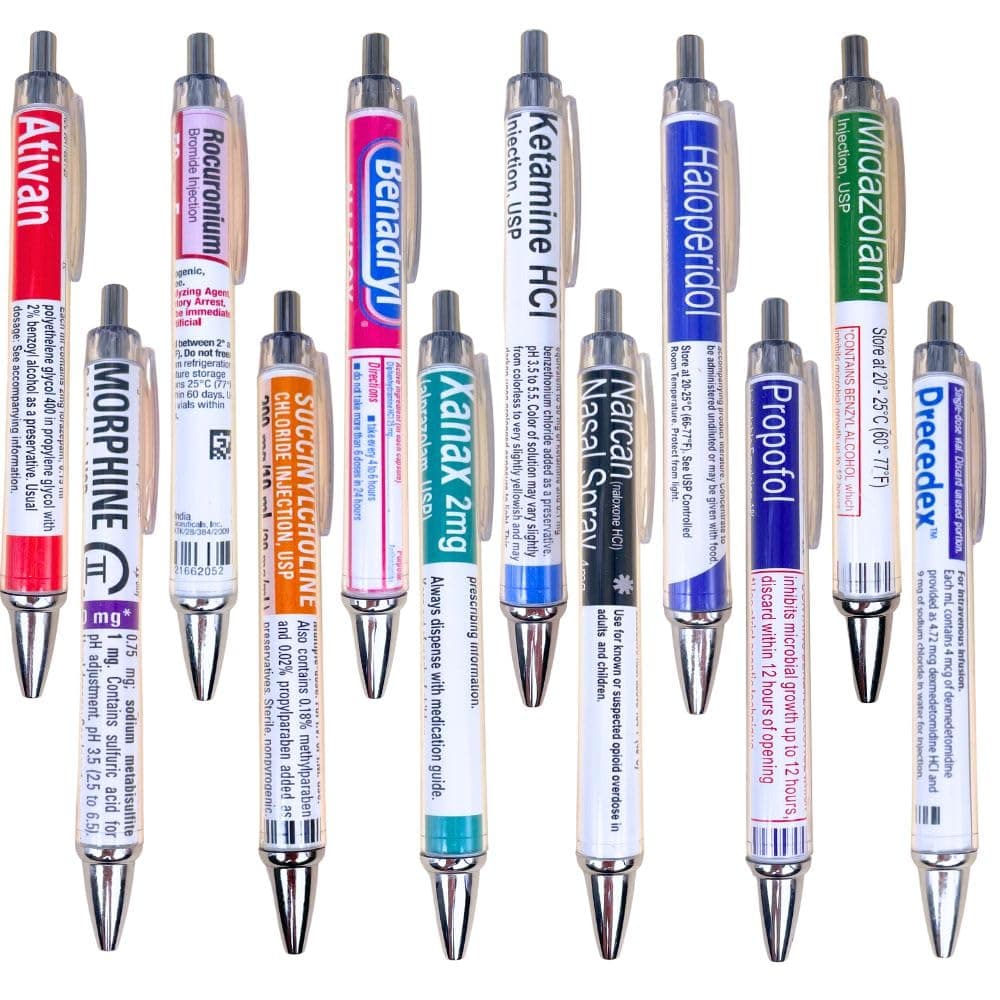 YJ PREMIUMS 12 PC Pharmacy Pens for Nurse & Pharmacist | Funny Drug Nursing Week Pharmacy Tech Technician Gifts for Women Needle Vaccine Syringe Pill Medicine Pen Supplies Accessories Bulk