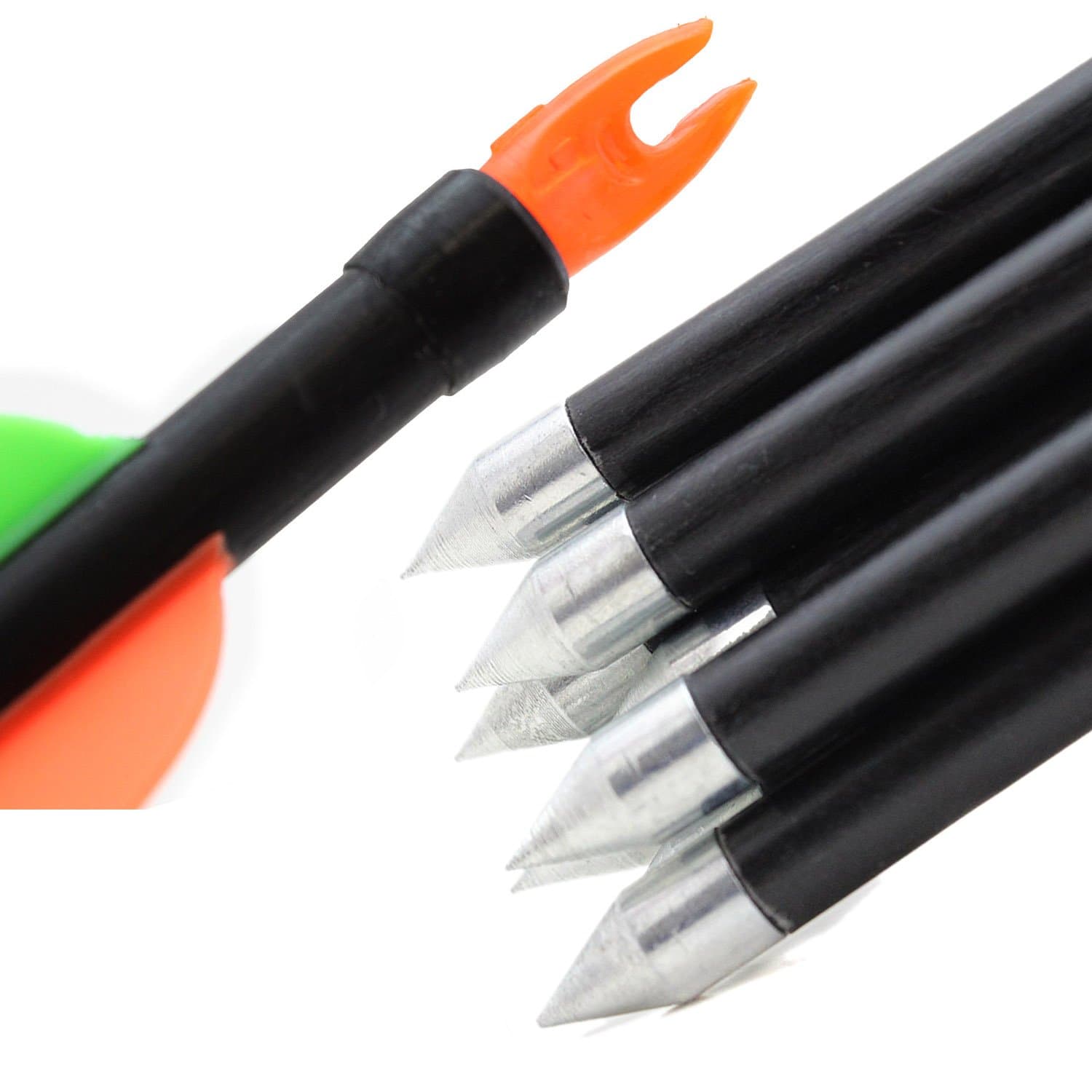 Archery Hunter Nocks Fletched Steel Arrows Fiberglass Hunting & Target Practice, 6 pcs