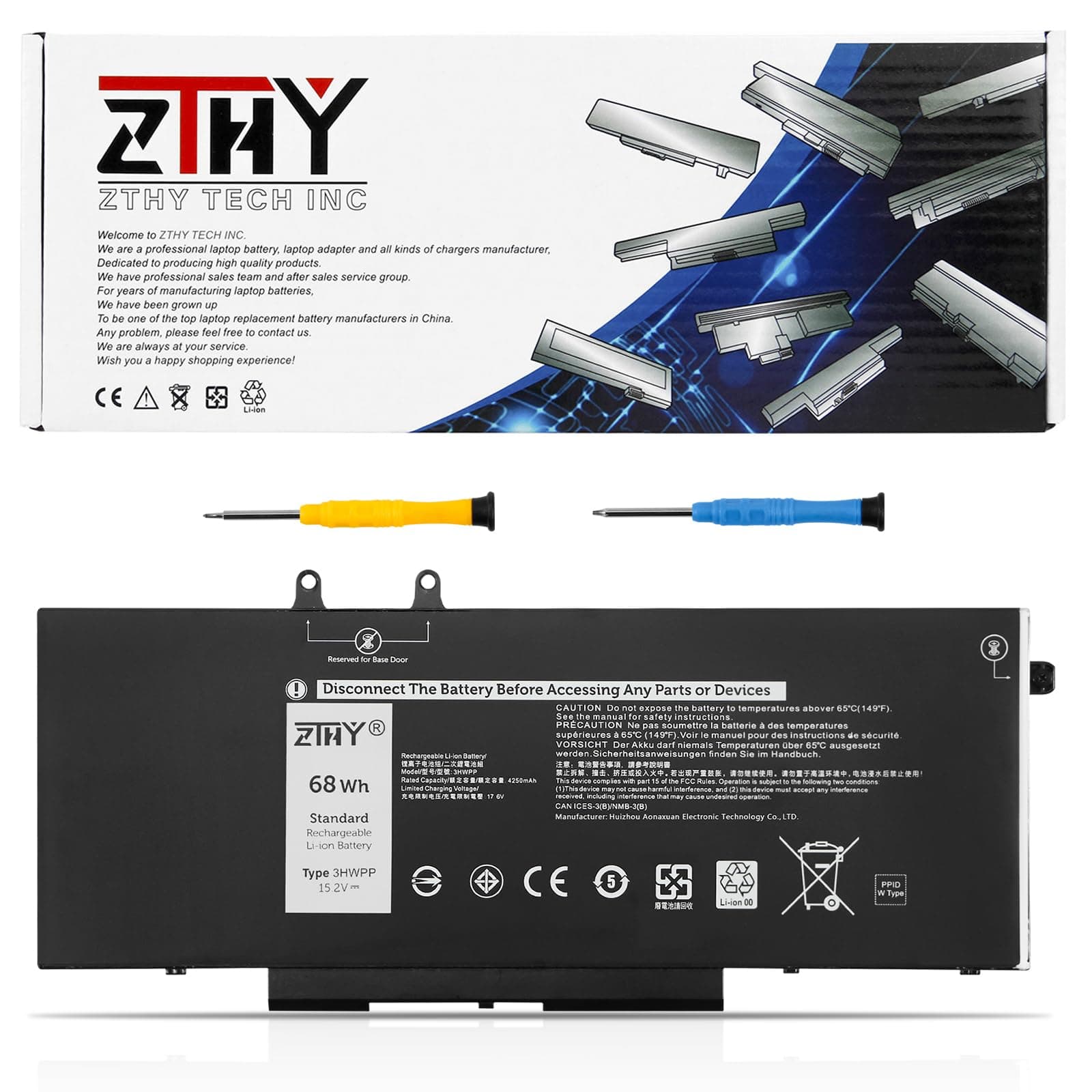3HWPP Laptop Battery 68Wh Replacement for Dell Latitude 5401 5410 5411 5501 5510 5511 Precision 3541 3550 3551 Inspiron 7706 2-in-1 Inspiron 17 7500 7506 2-in-1 Black 03HWPP 451-BCMN 15.2V 4-Cell ZTHY