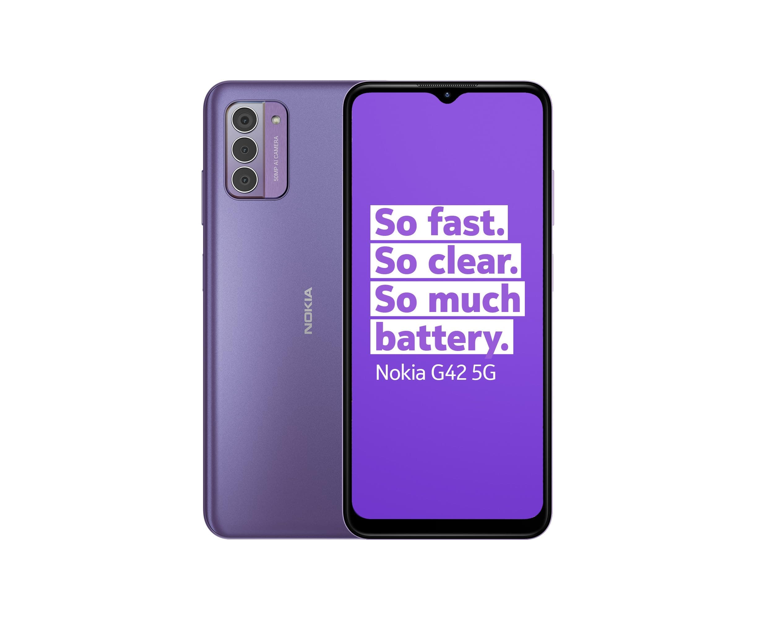G42 5G 6.56 HD+ Smartphone Featuring Triple rear 50MP AI camera, 6GB/128GB Storage, 3-day battery life, Android 13, OZO 3D audio capture, QuickFix repairability and Dual SIM - Purple