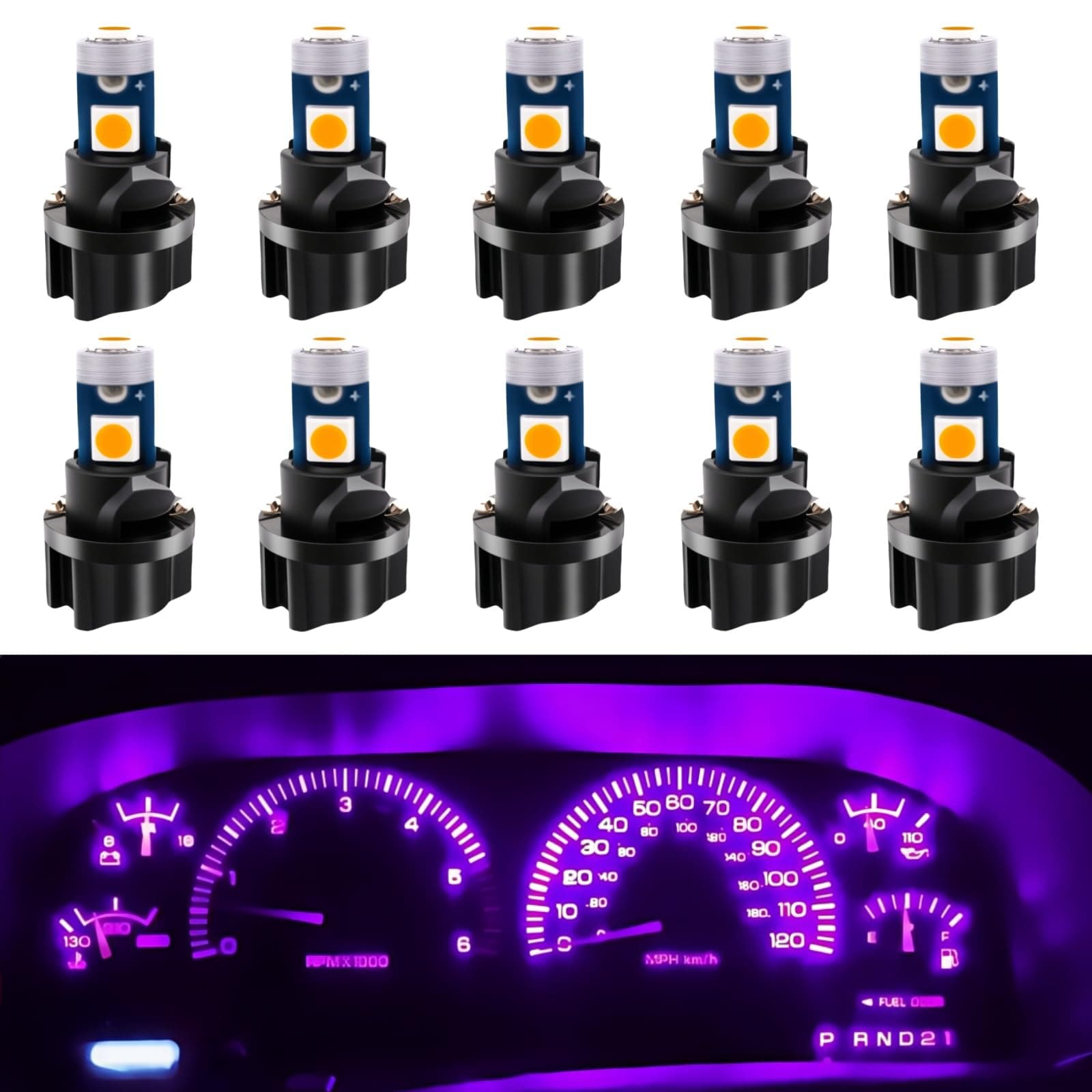 WLJH 10 Pack Pink Canbus T5 Led Bulb 2721 37 74 Wedge Lamp PC74 Twist Sockets Dash Dashboard Lights Instrument Panel Cluster Leds Replacement