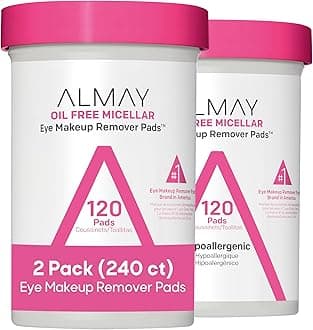 Almay Biodegradable Oil Free Micellar Eye Makeup Remover Pads, Hypoallergenic, Cruelty Free, Fragrance Free Cleansing Wipes, 2 Pack