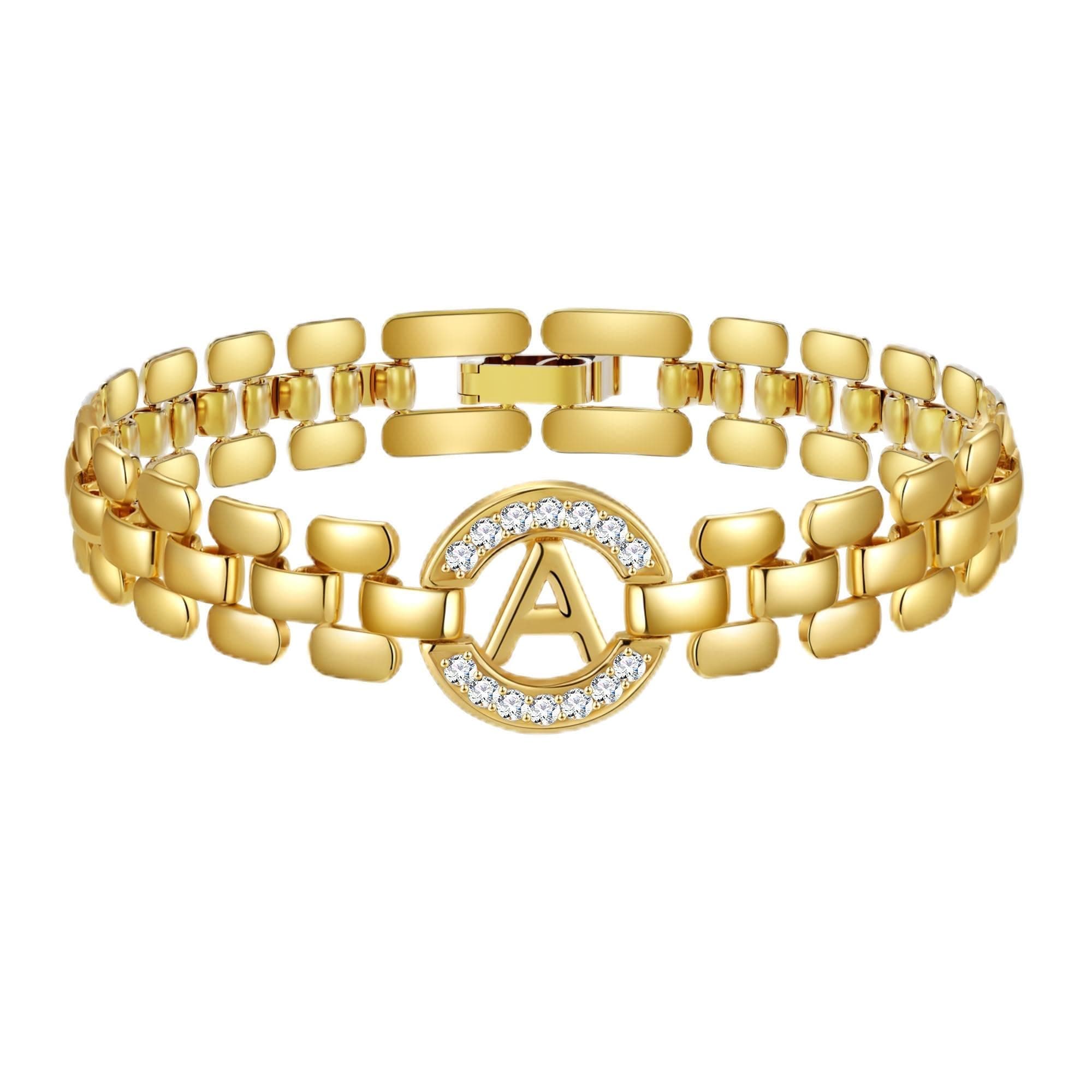 Initial Bracelets for Women, 14K Gold Plated Letter A-Z Bracelets with Diamonds,Thick Chain Bracelet for Women trendy Jewelry Gifts