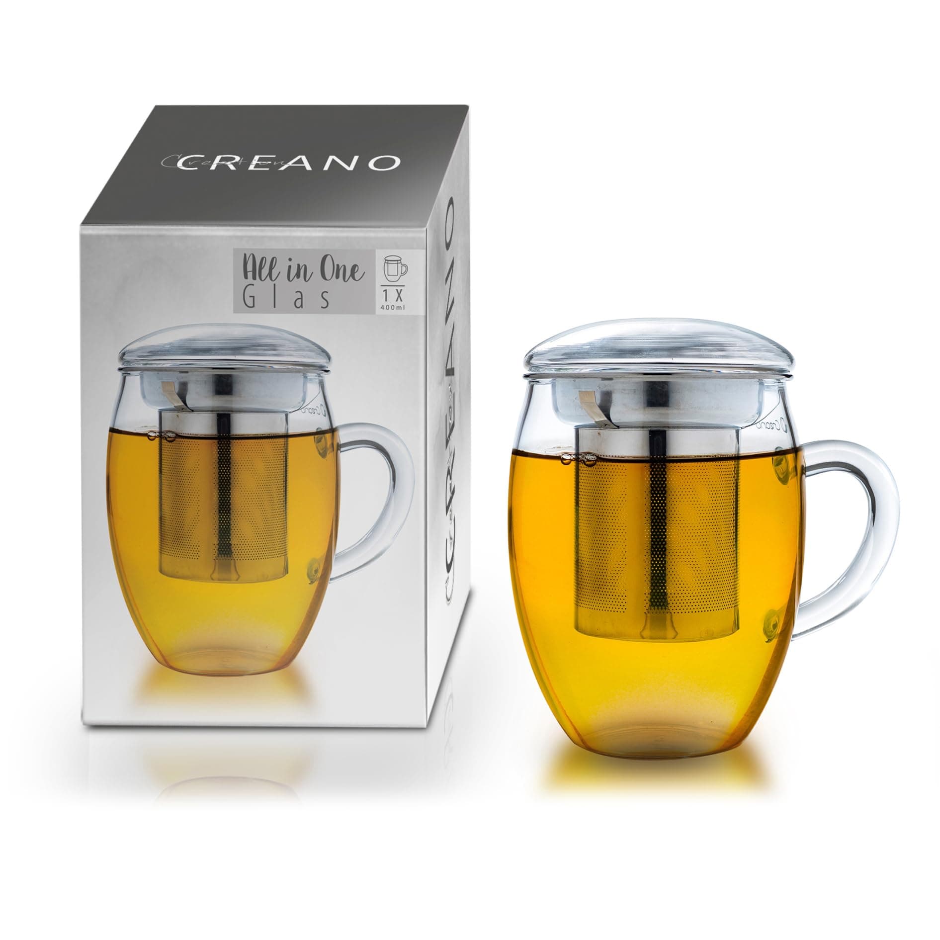 Tea Glass with Stainless Steel Infuser and Glass Lid - 14oz (400ml)