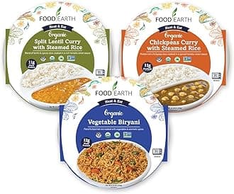 Ready to Eat Indian Cuisine Bundle – Split Lentil Curry, Chickpeas Curry with Steamed Rice & Vegetable Biryani – Organic, Vegan, Gluten-Free, GMO-Free, Plant-Based – Pack of 3