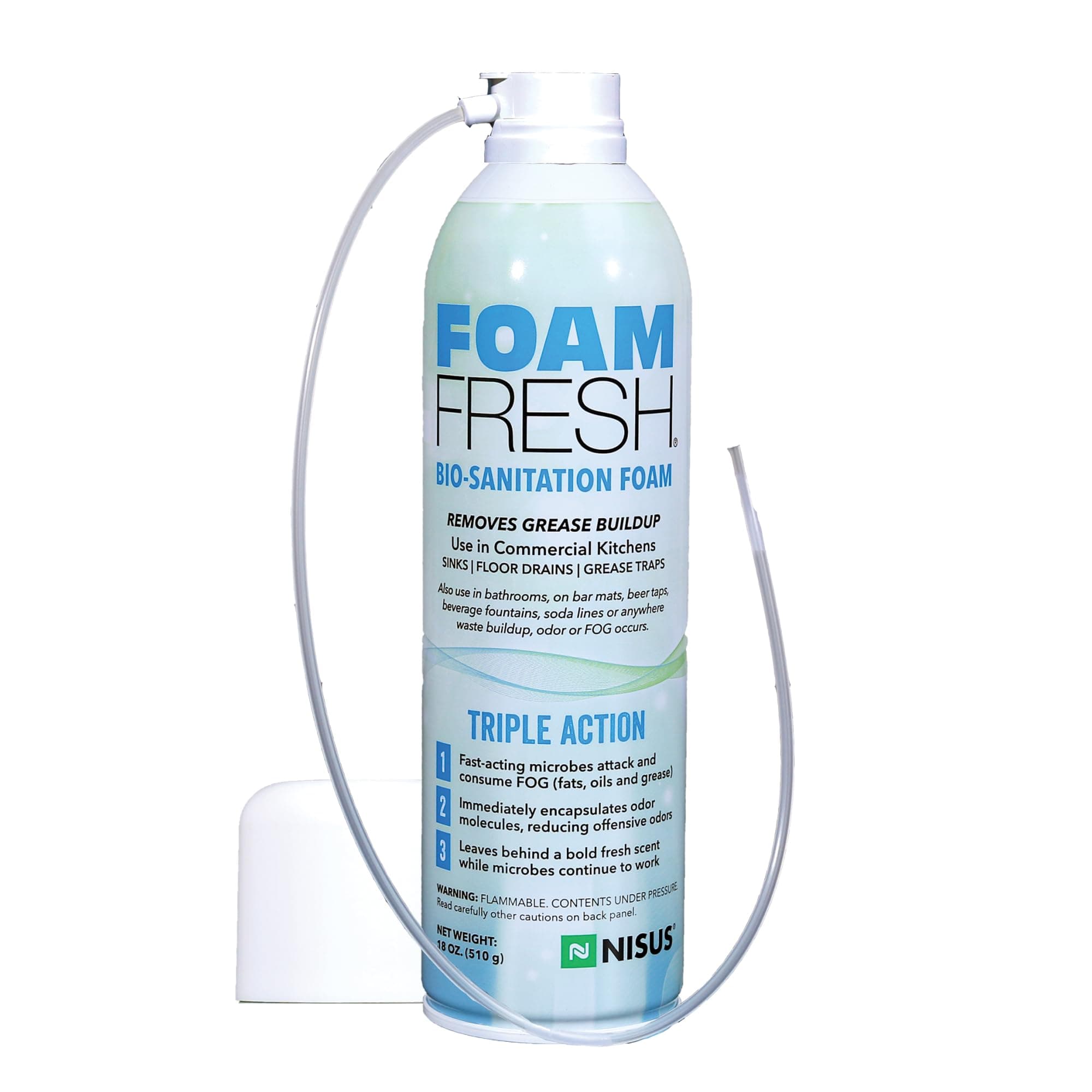 Nisus Foam-Fresh Bio Sanitation Foam, Removes Grease and Organic Buildup, Odor Control for Sinks, Drains, and Grease Traps, 18 Oz