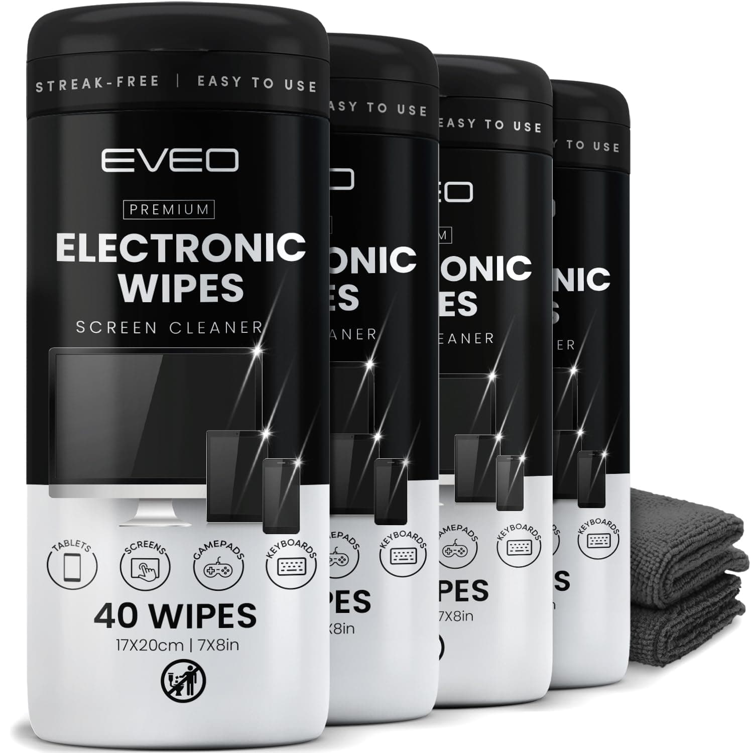 Electronic Wipes Streak-Free Screen Cleaner, TV & Laptop Cleaner, Car Phone & iPad Wipes | Microfiber Cloth Included [160 Wipes]