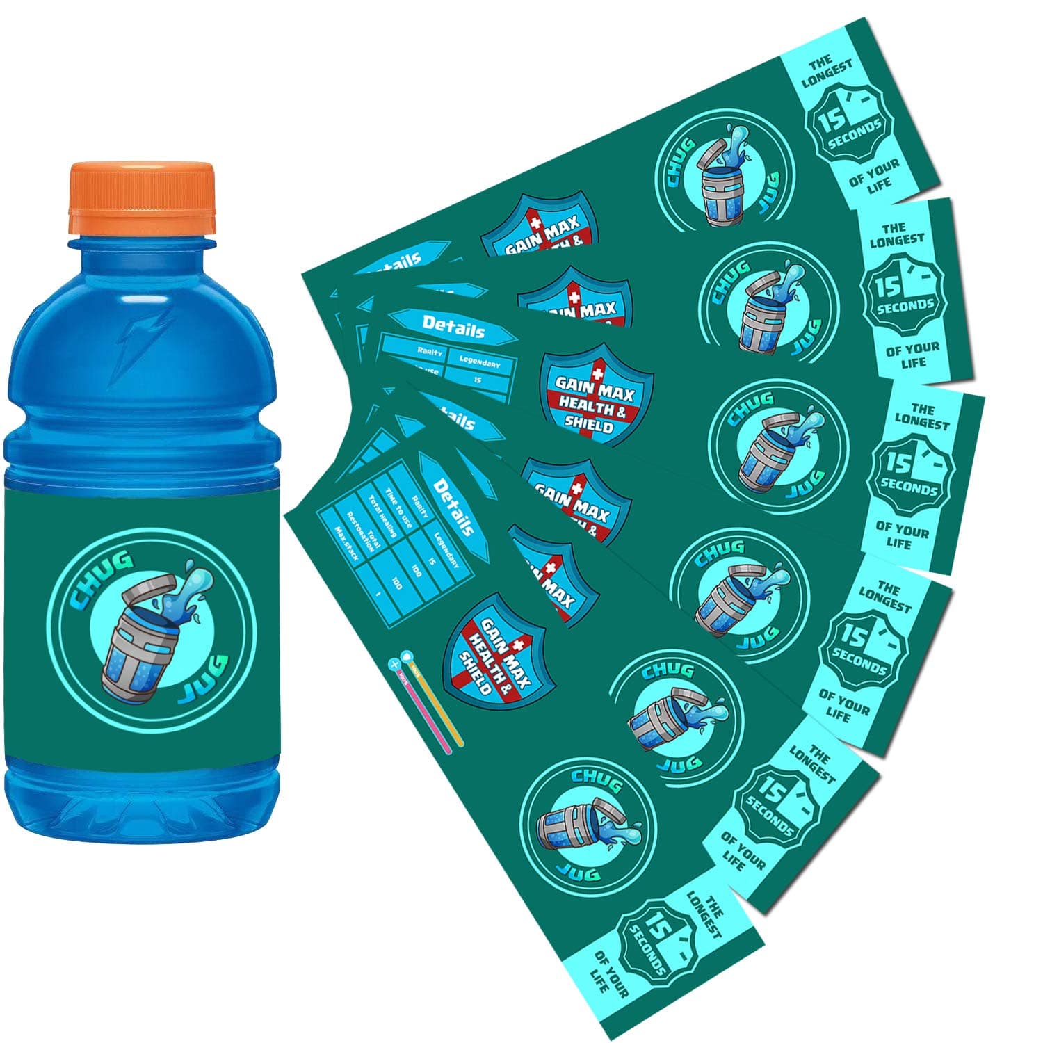Chug Jug Bottle Labels [16 Counts] - Video Games Party Supplies Bottle Labels for 12oz Gatorade, Kids Party Favor Supplies Gamer Birthday Decorations Stickers and Wraps - Party Drink Labels(8"x2.5")