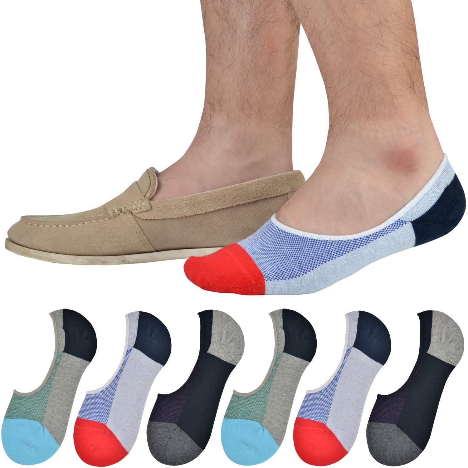 Genuine Mens No Show Socks, Loafer Sneakers Low Cut Cotton Socks With Non Slip Grips