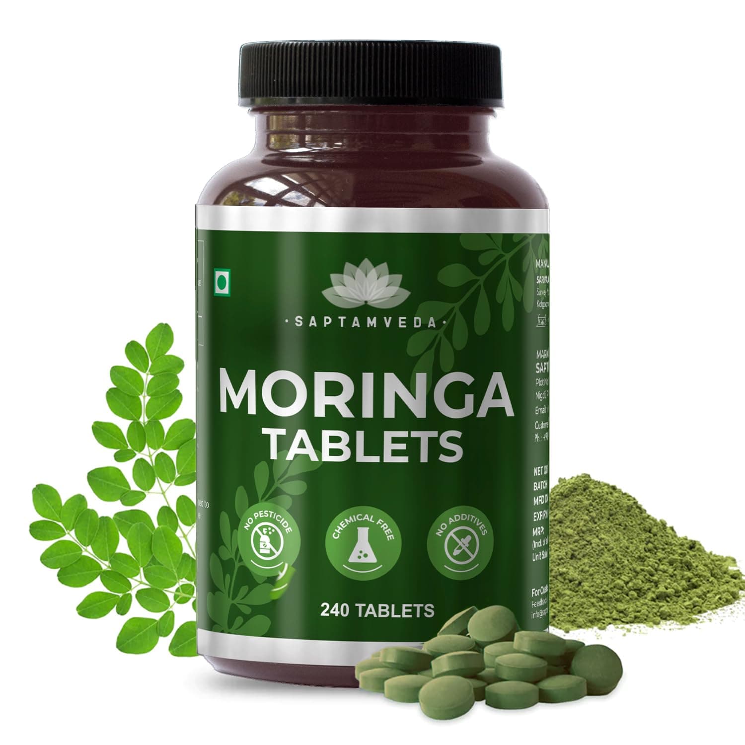 - SAPTAMVEDA Organic Moringa Tablets, Drumstick Leaf Tablets 240 Tablets, 500mg | 100% Organic