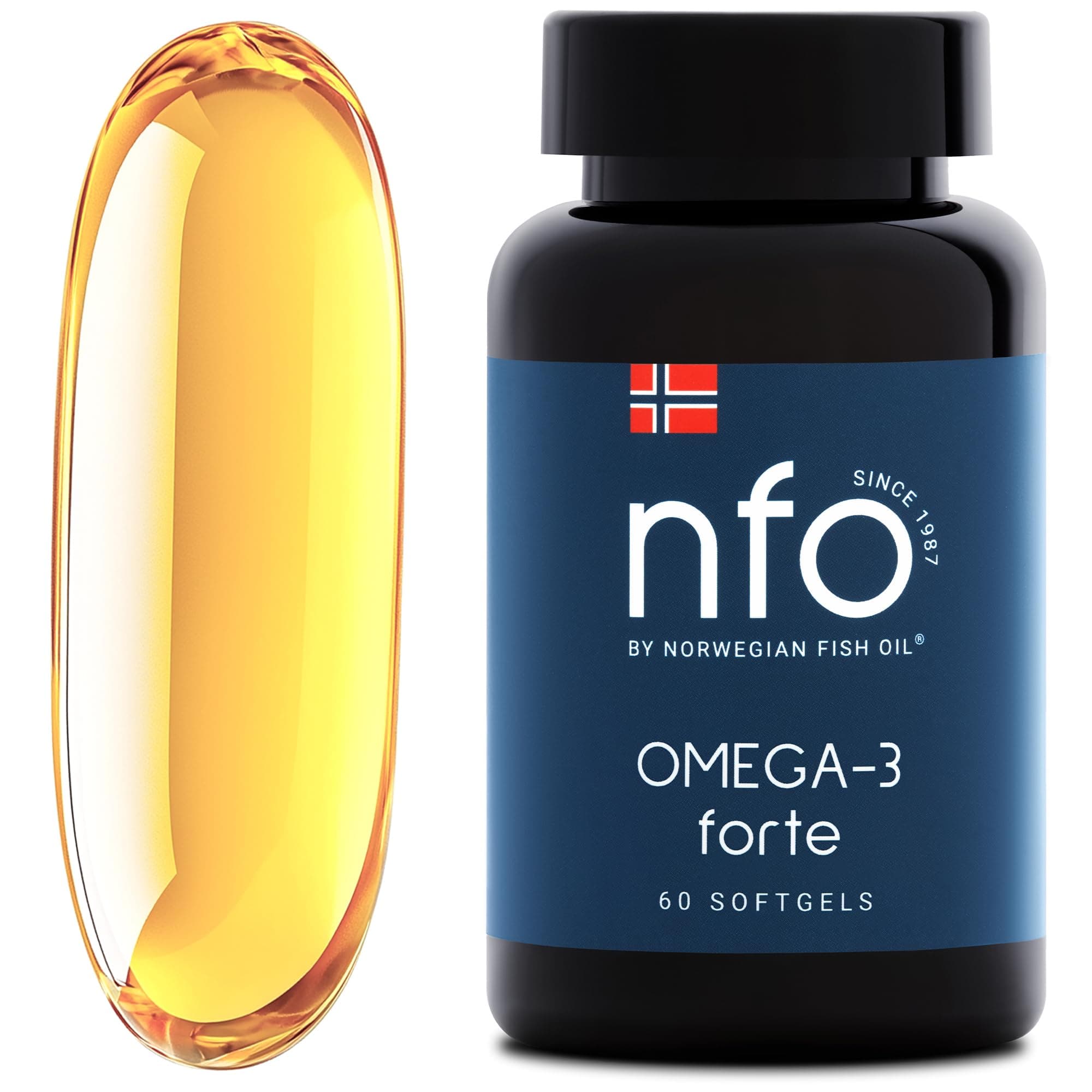 NFO Omega 3 Forte – 360 Capsules | High Strength Fish Oil from Norway | EPA DHA with Vitamin E | One Capsule Daily | Value Pack (Forte, Fischgel., 60 St.)