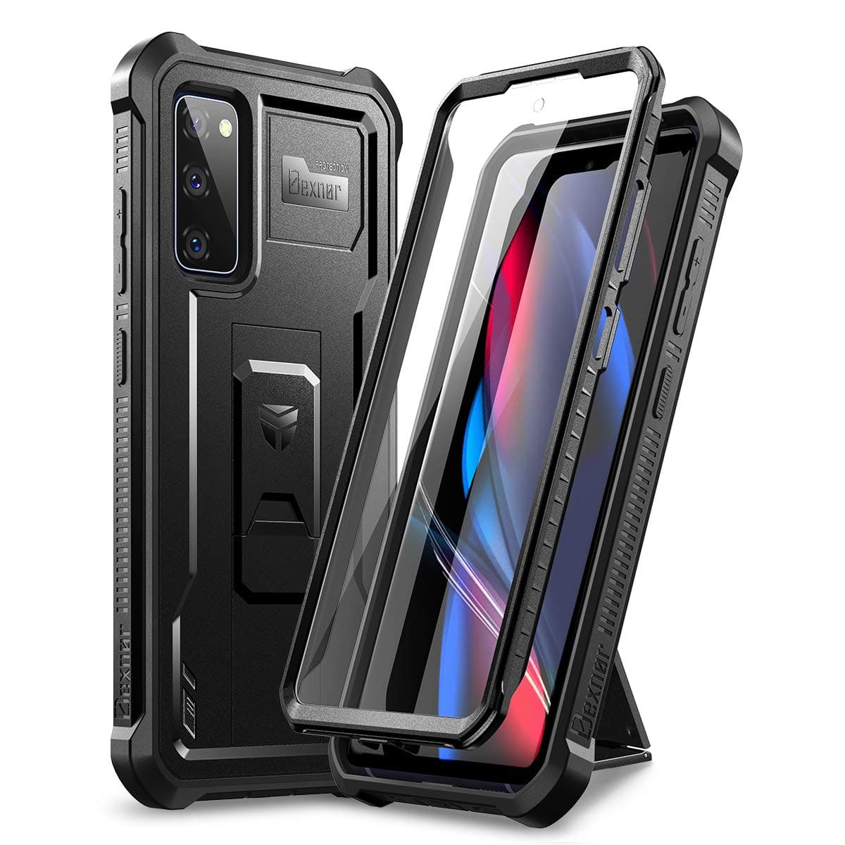 for Samsung Galaxy S20 FE Case, [Built in Screen Protector and Kickstand] Heavy Duty Military Grade Protection Shockproof Protective Cover for Samsung Galaxy S20 FE 5G, 6.5 inch Black