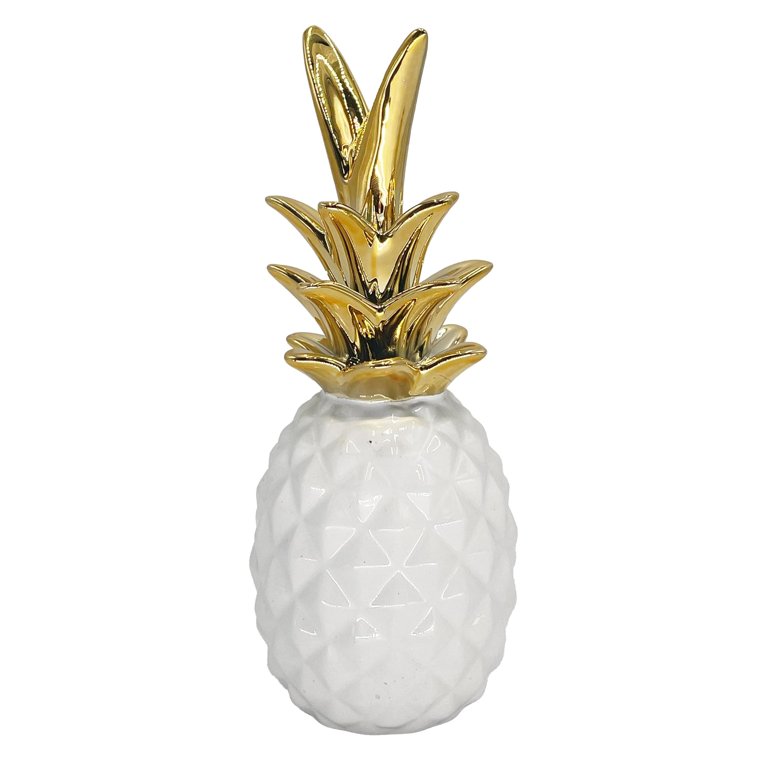 First of a Kind White & Gold Ceramic Pineapple Decorative Centerpiece Display Decor for Living Room, Bedroom, Office, Kitchen. Pineapple Stoneware Bookshelf Decorative Object.