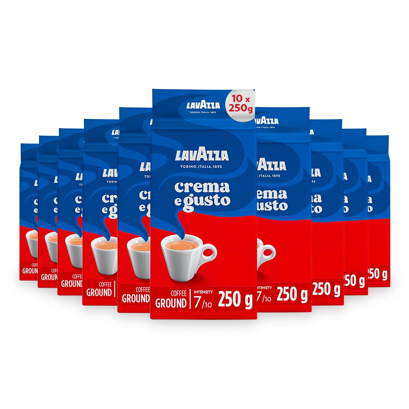 Lavazza Crema e Gusto Classico Ground Coffee, Dark Roast, 250g Each, 10-Pack - Ideal for Moka and Filter