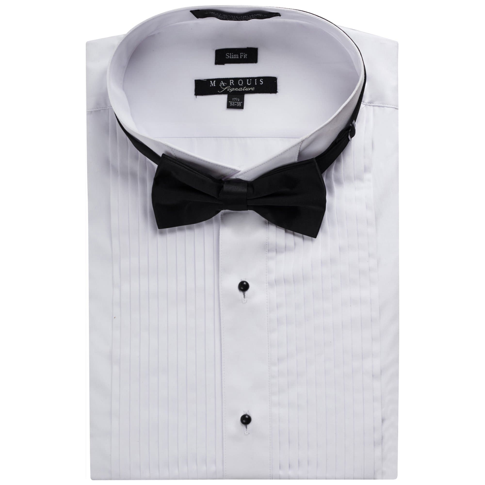 Marquis Men's Slim Fit Wingtip Collar Tuxedo Shirt (Bowtie Included)