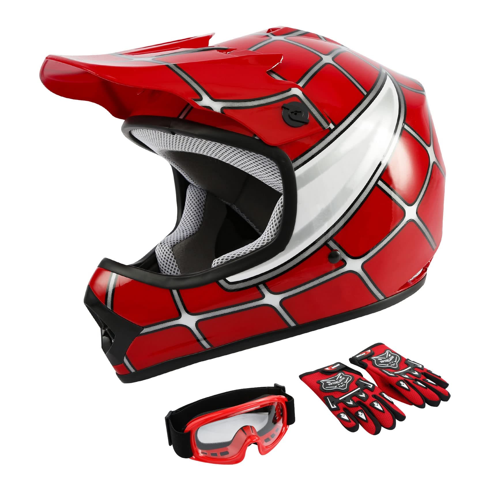 TCMTDot Youth & Kids Motorcycle Off-Road Helmet Full Face Motocross Street Dirt Bike Mountain Bike BMX MX ATV Helmet+Goggles+Gloves