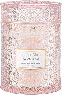 Rose Noir & Oud Scented Candle – Lemon, Rose & Oud |19 oz Large Wooden Wick Candle | Natural Soy Wax | 90 Hours Clean Burn | Gift-Ready for Hosts & Gatherings | Elegant Home Décor