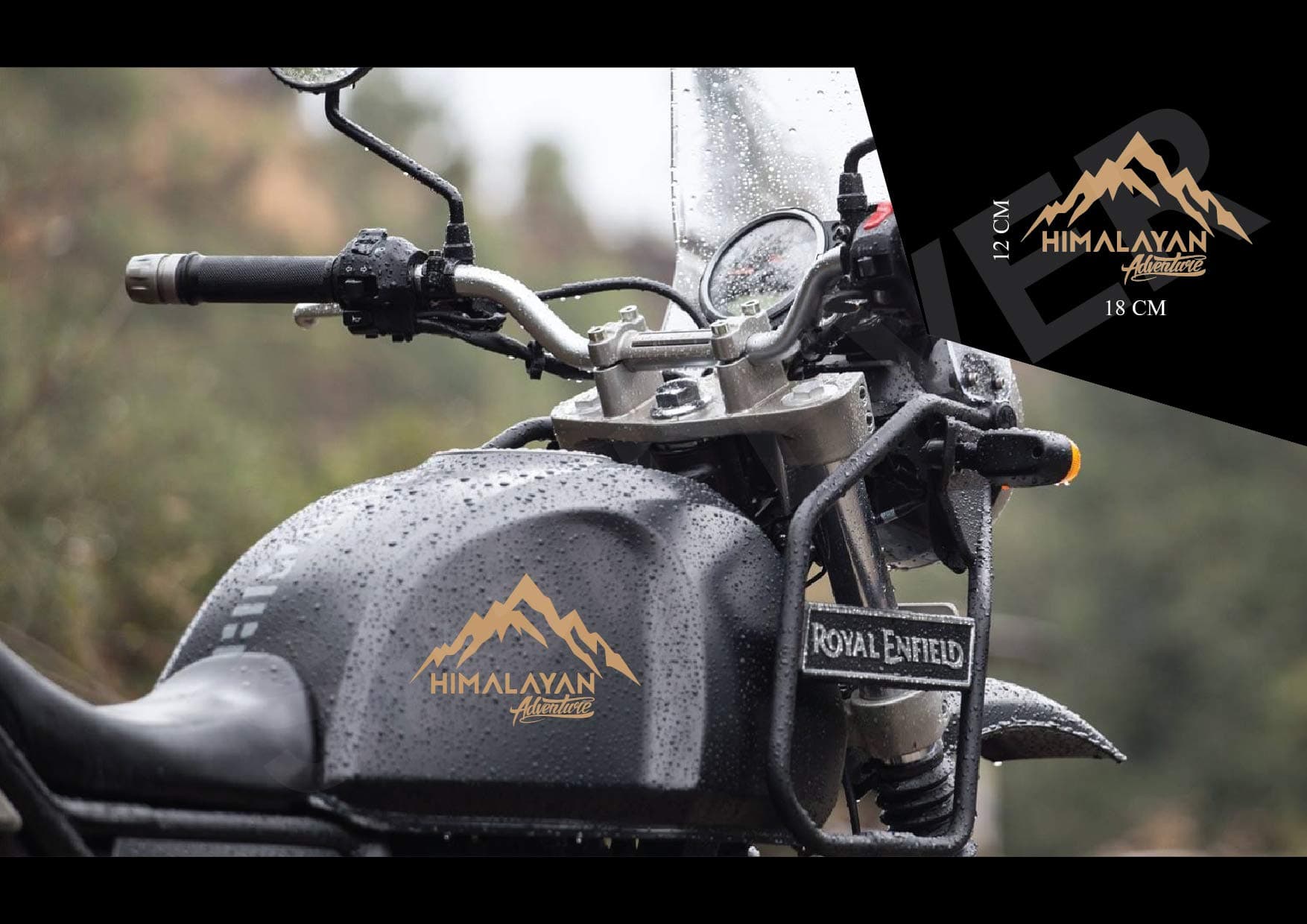 SIGN EVER Adventure The Mountain Himalayan Bike Stickers and Graphics for Tank Side Waterproof Vinyl Decals L x H 18.00 cm x 12.00 cm Pack of 2 (Gold)
