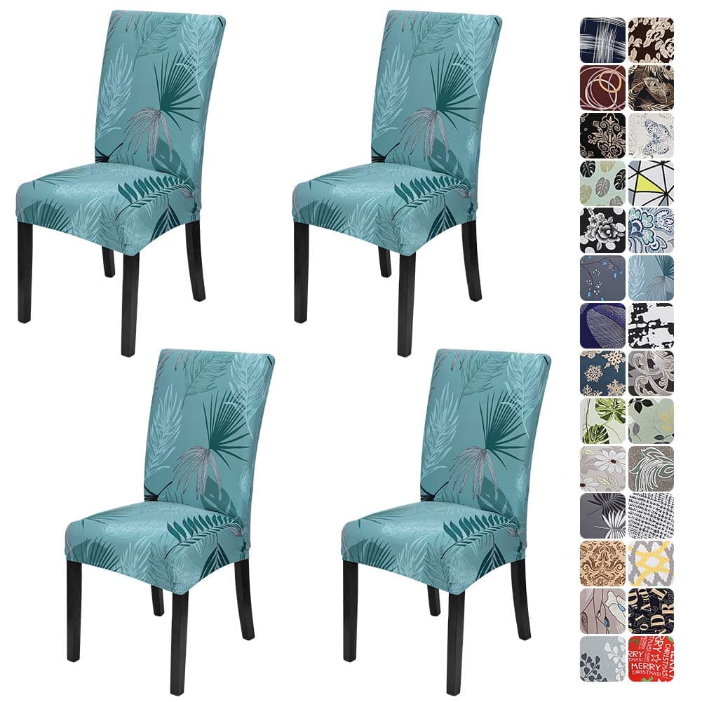 JOTOM Stretch Modern Dining Chair Covers, Chair Protector, Removable Soft Spandex Slipcovers for Hotel, Party, Wedding, Dining Room, Kitchen (Leaf A, Pack of 4)