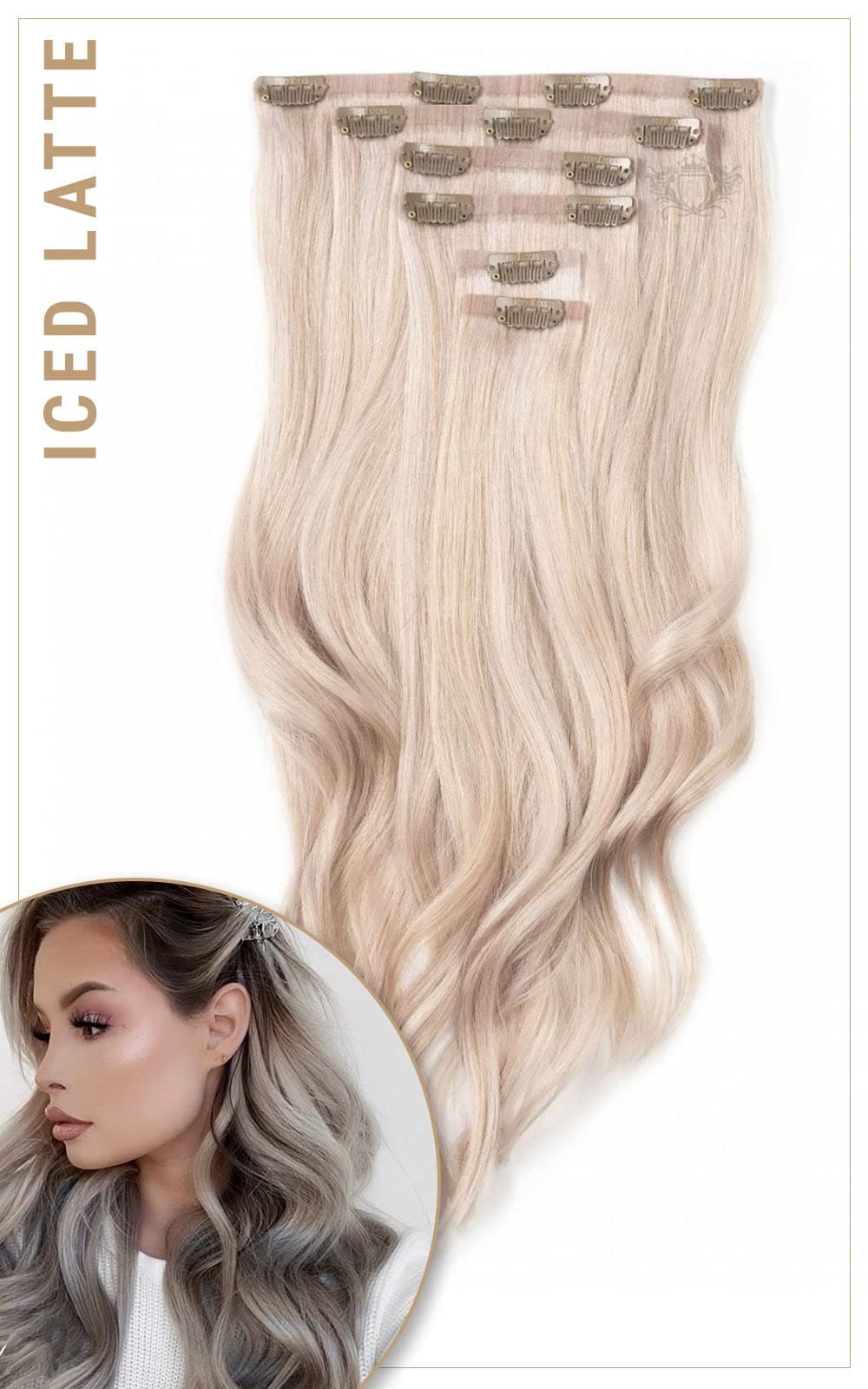 Foxy LocksIced Latte – Superior 22" Silk Seamless Clip In Human Hair Extensions 230g