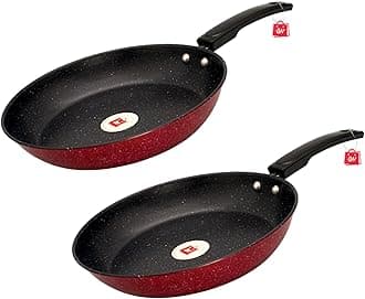 LAZYwindow Nonstick Fry Pan, Dia - 23cm (Marron) | Pack of 2, Black