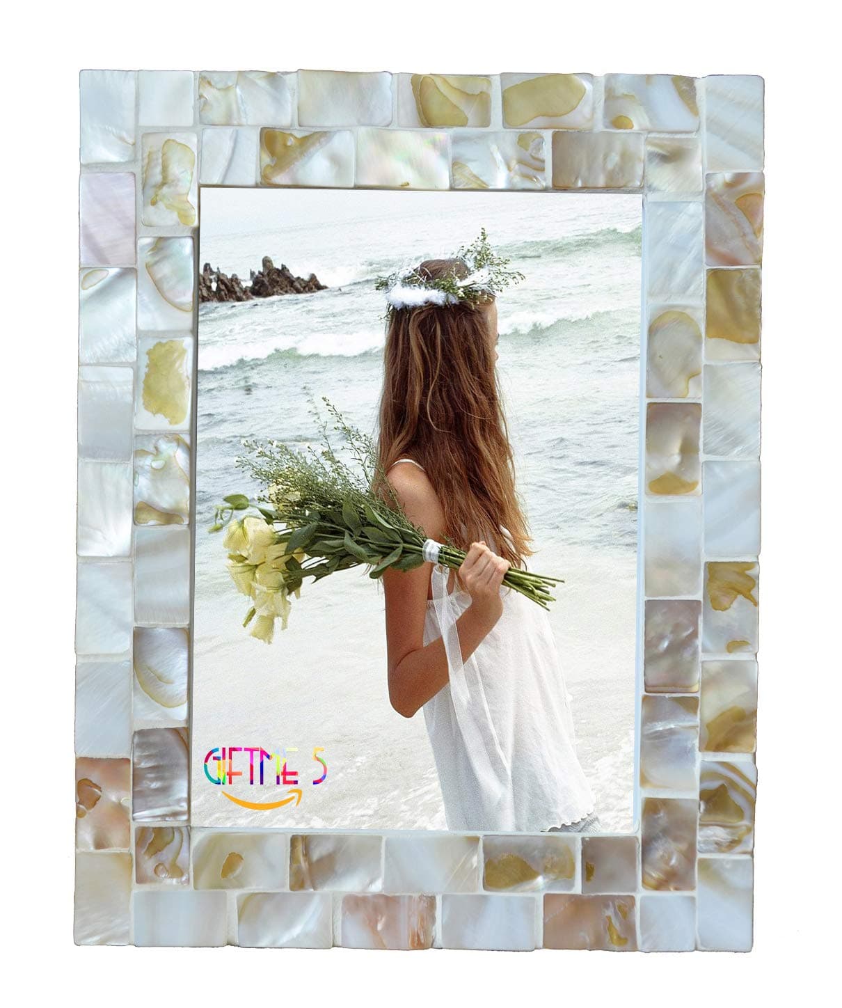GIFTME 5 Mother of Pearl Photo Frame,Beach Picture Frame (5x7, Natural White)