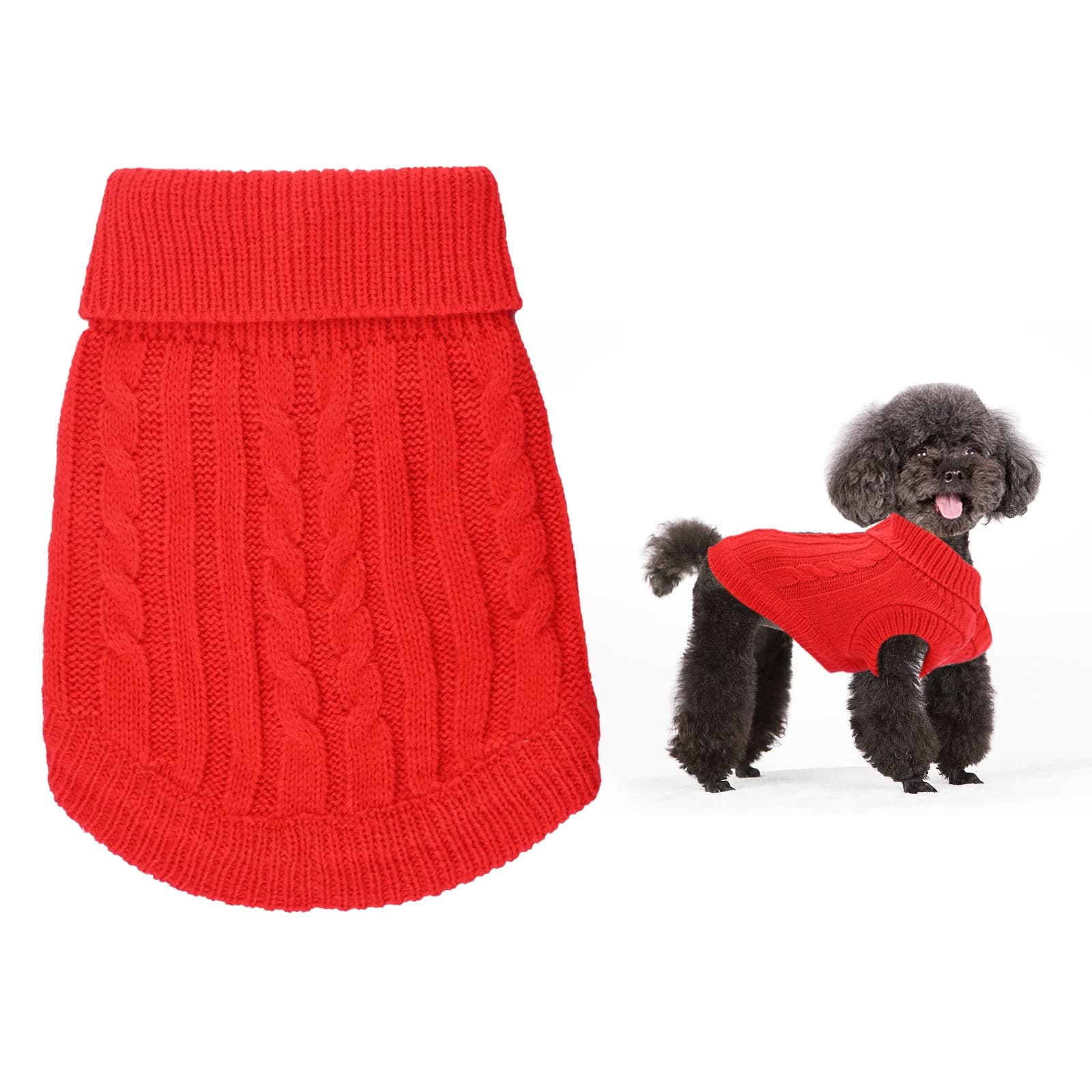 Small Dog Jumper, Warm Puppy Sweater for Winter - Knitted Pullover Soft Turtleneck Clothes Vest for Pet Autumn, Winter Outfit - Welsh Corgi, Yorkshire Terrier, Chihuahua (XS, Red)