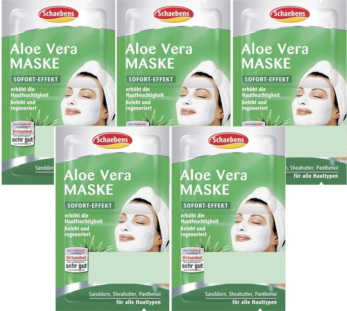 Aloe Vera Mask - provides extra moisture and invigorates - Pack of 5 (5 x 2 x 5 ml for 10 Applications)