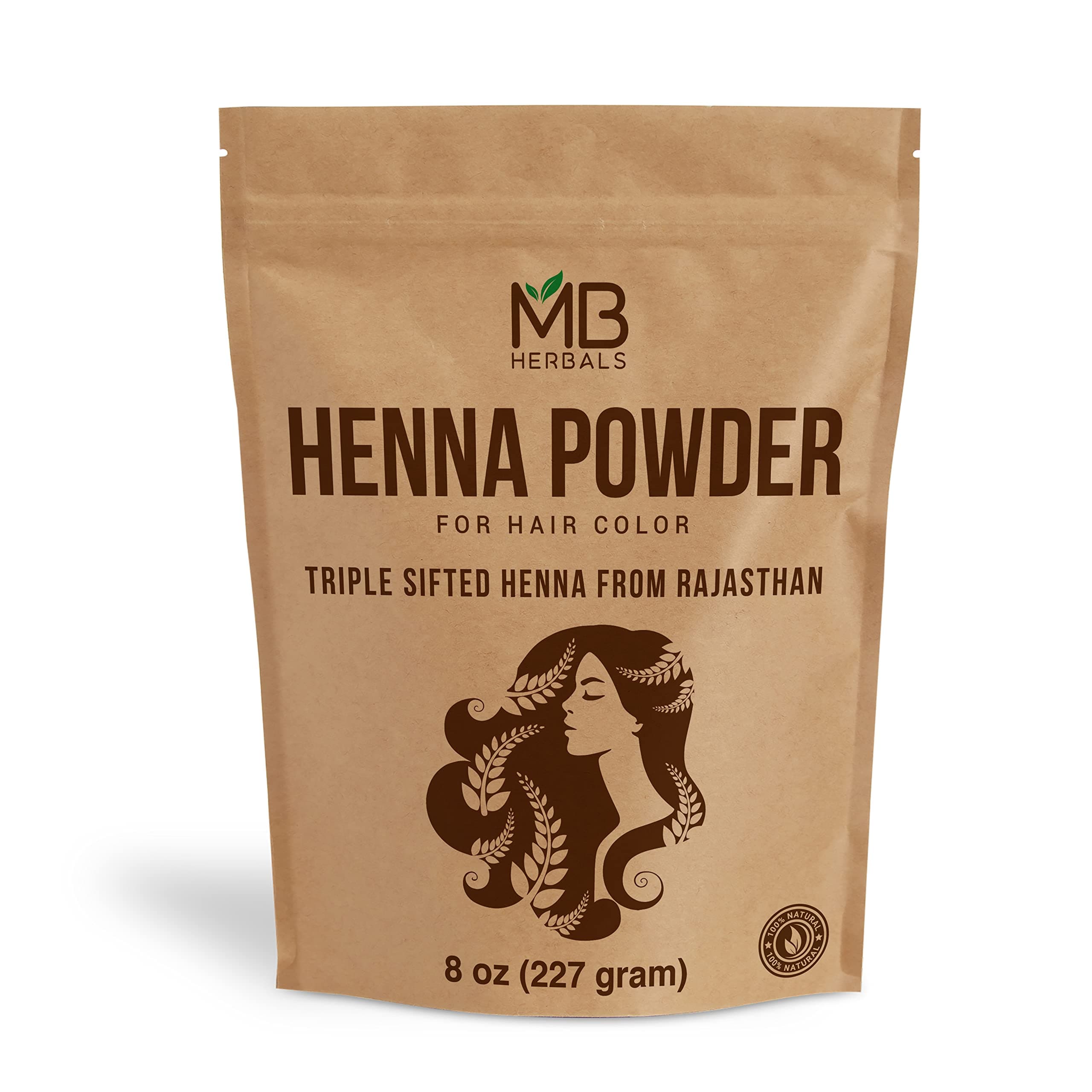 MB Herbals 100% Pure & Natural Henna Powder 8 oz / 227 Grams For Hair Color | For Natural Orange-Red Hair Color | Triple Sifted | No Preservatives