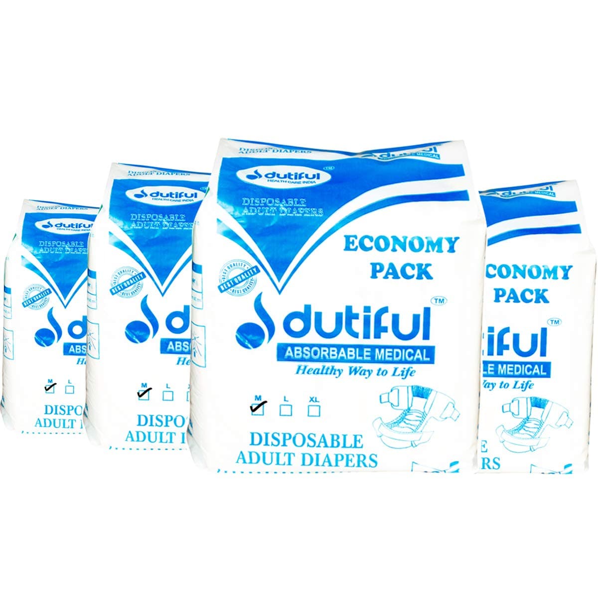 Dutiful High absorbency adult diapers (28-44" waist size) Medium Pack of 4