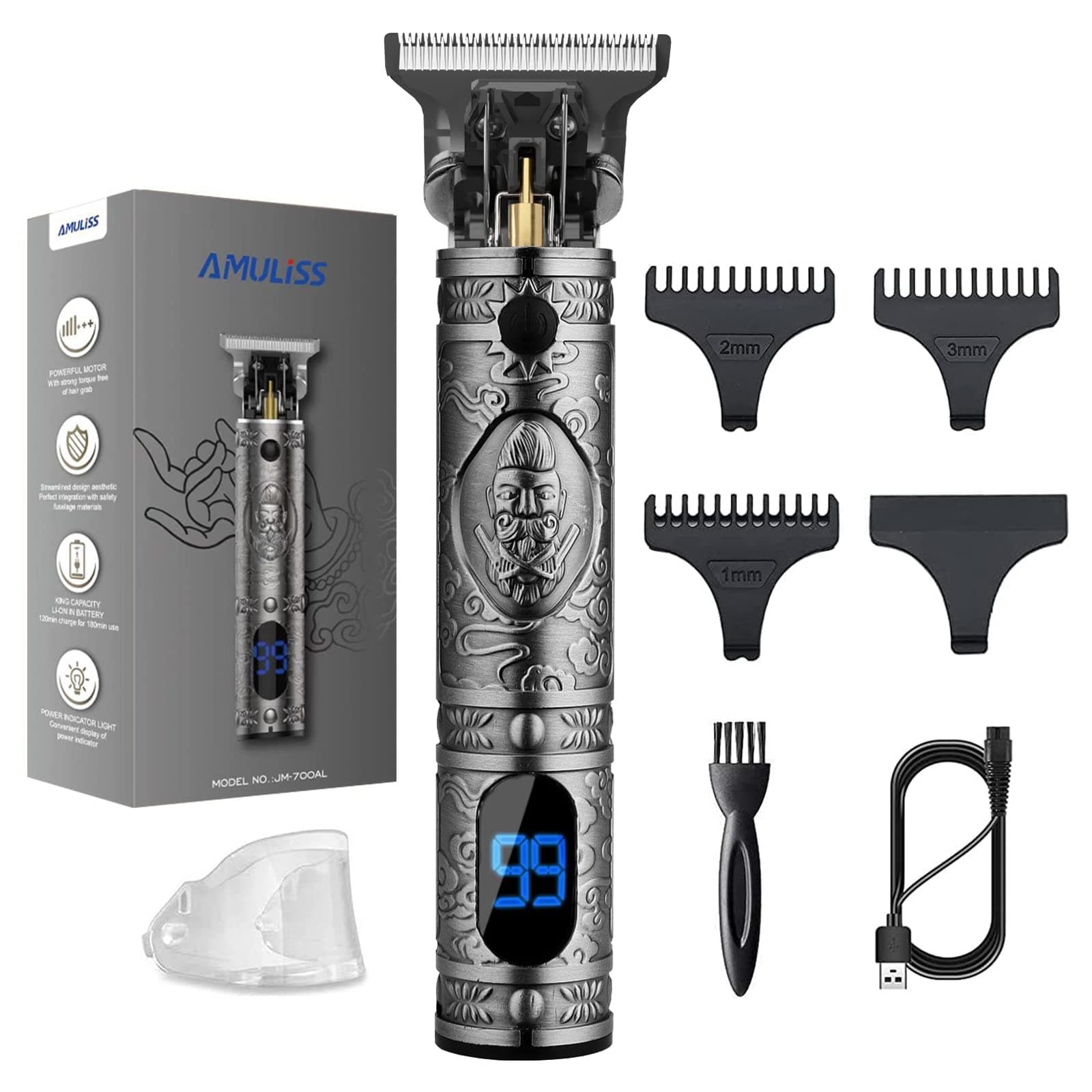 AMULISS Professional Trimmer Mens Hair Clippers, Zero Gapped Cordless Beard Barber Set & Grooming Kit Rechargeable LED Display for Men, Gift for Men