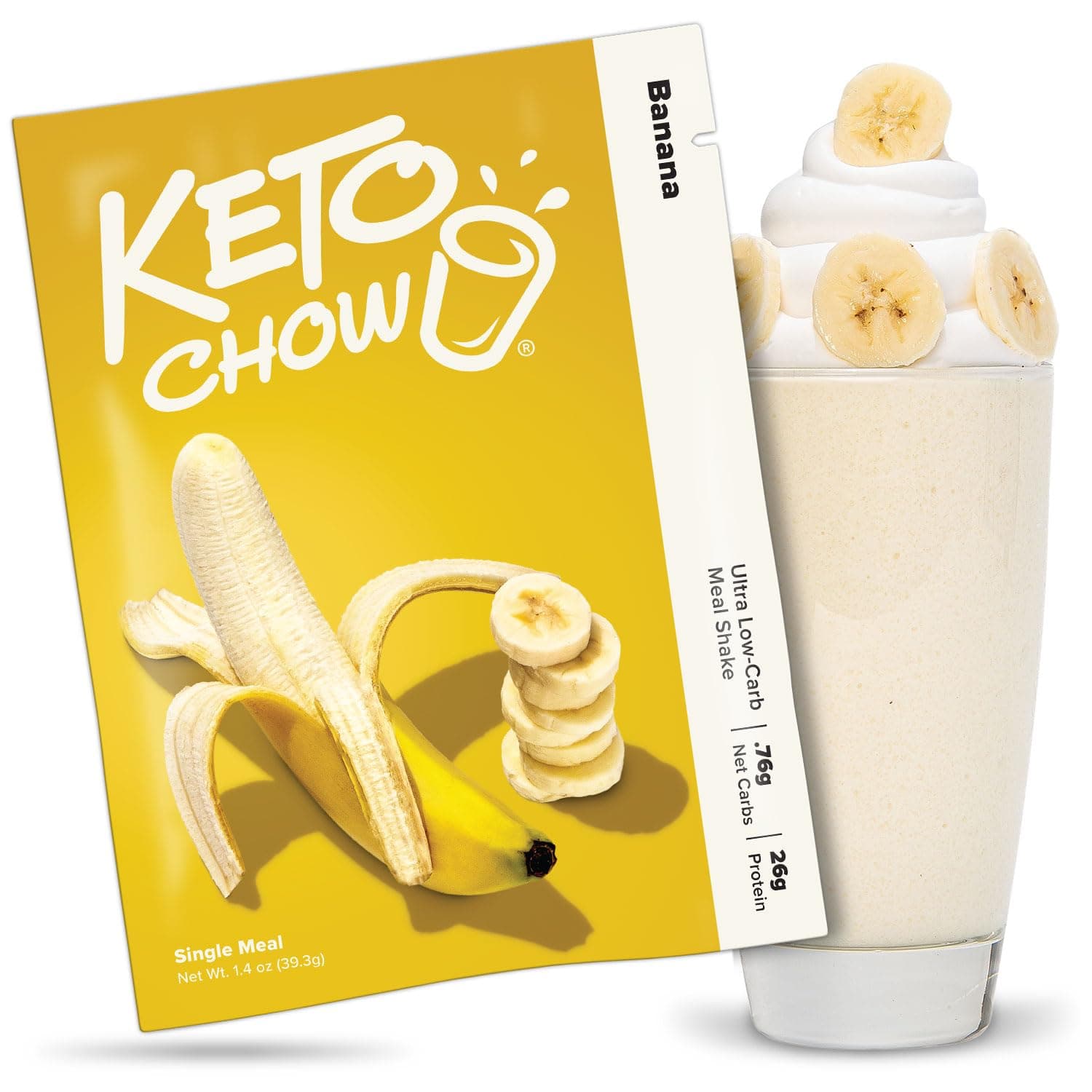 Keto Chow Banana - Keto Meal Replacement Shake Powder - Nutritionally Complete - Low Carb - Delicious Easy Meal Substitute - Protein Rich You Choose The Fat - Single Meal Sample