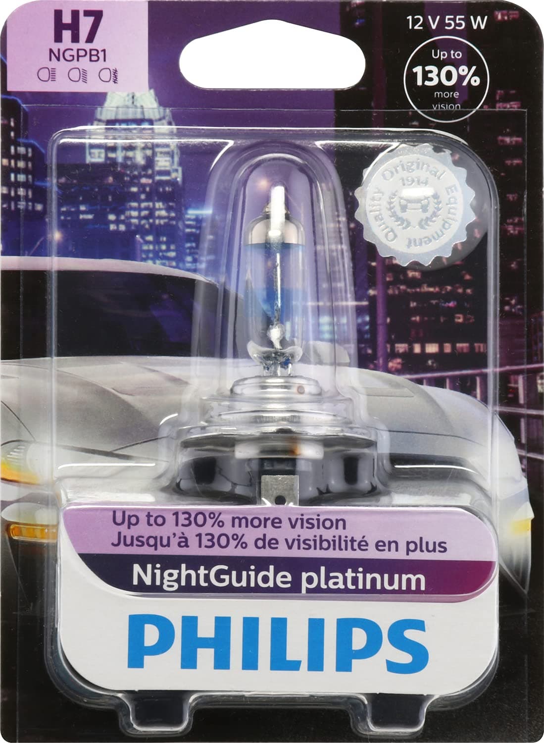 H7 NightGuide Platinum Premium Upgrade Automotive Replacement Headlight Bulb, Fits Select High Beam, Low Beam, and Fog Positions (Pack of 1)