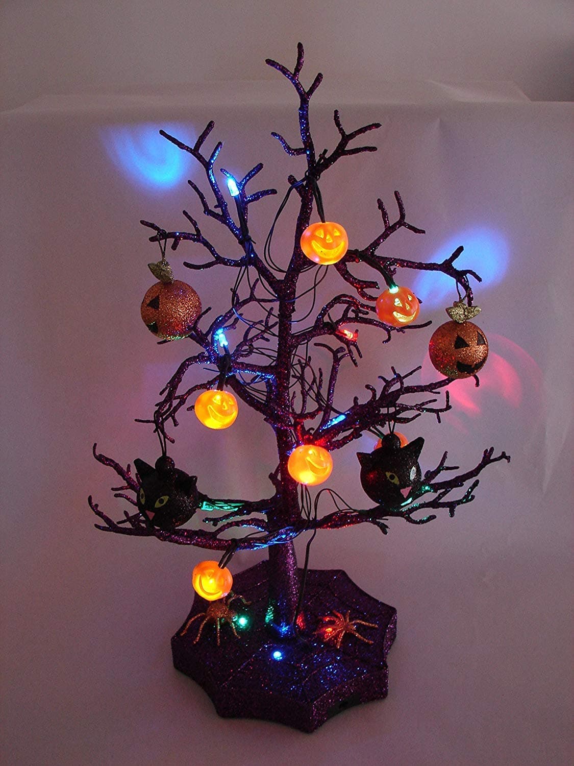 Halloween Decorations – SPOOKY LED LIGHTED HALLOWEEN TREE - Quality Indoor Party Decor includes Jack 'o Lanterns, Spiders & Black Cat Tree Ornaments - 19" Tall