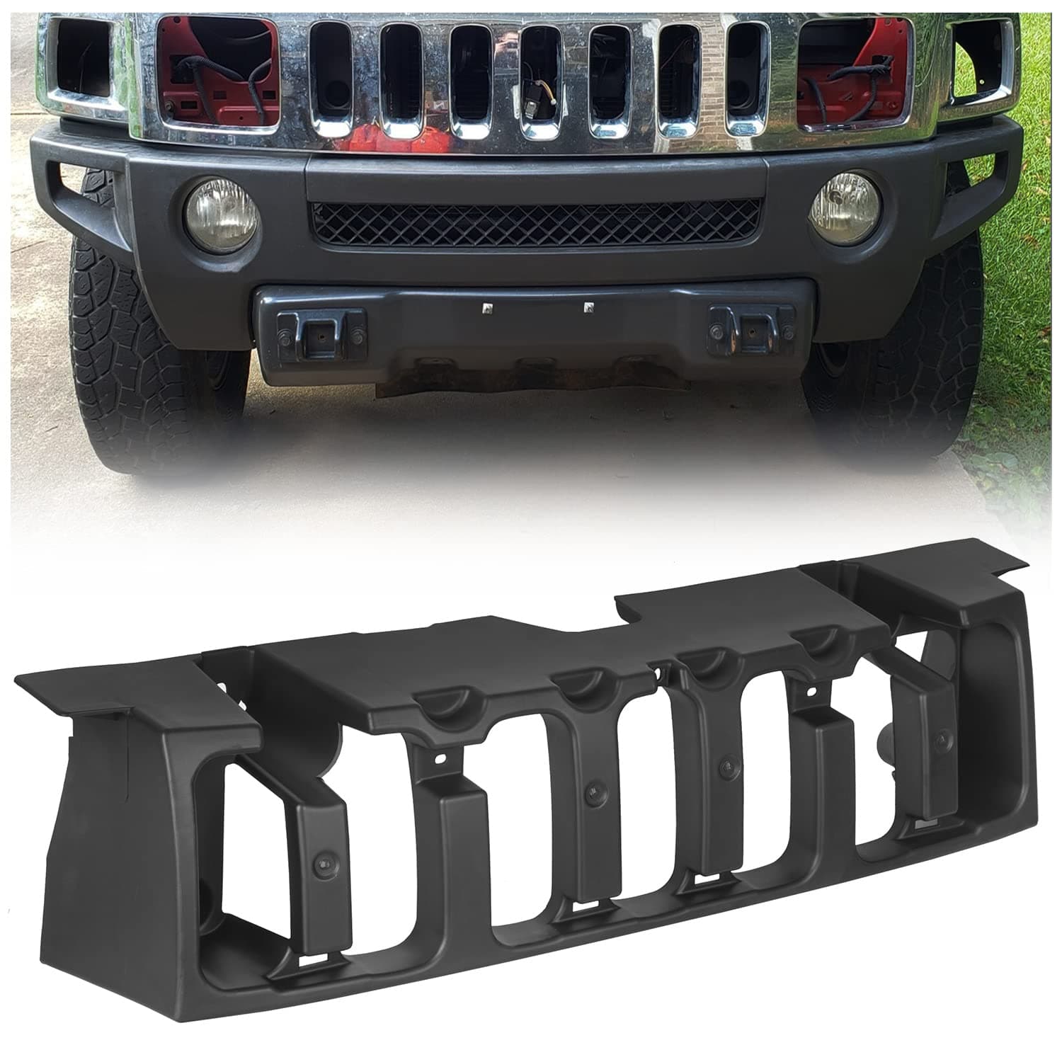 HECASA Front Grille Support Bracket Compatible with 2006-2010 Hummer H3 & 2009-2010 Hummer H3T Replacement for HU1207100 15834198 Black Plastic Grill