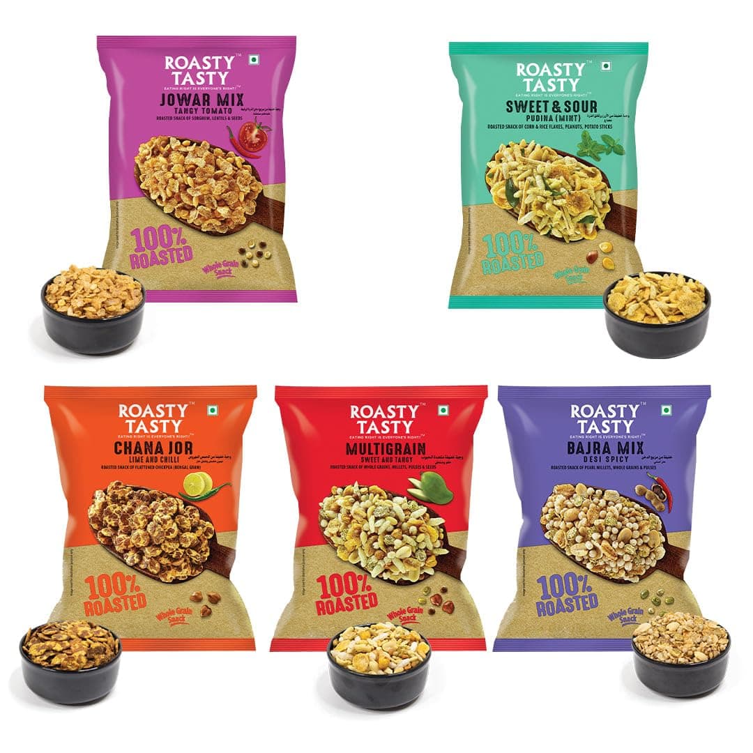 - Roasty Tasty Roasted Snacks Millet Namkeen Combo - Palm Oil Free - Trans-Fat-Free Snacks - Non Fried Diet Mixture Items Made With Millets Combo Value Pack - 200G Each X 5 Flavours - 1Kg
