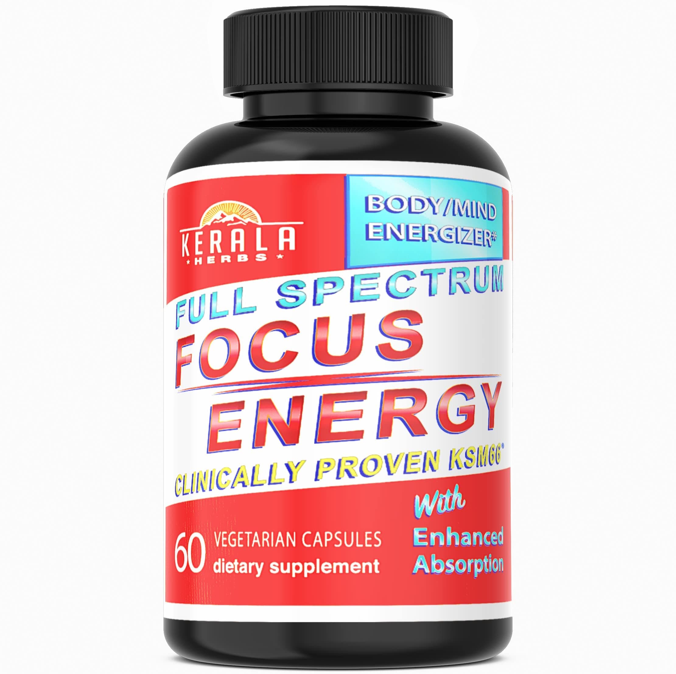 Focus Energy Pills: Max Dose KSM66 Organic ASHWAGANDHA Boost Performance Pre Workout Anti Stress Anxiety Depression Mood Brain Memory Mental Cognitive Enhancer Ginkgo Ginseng Nerve Tonic Supplement