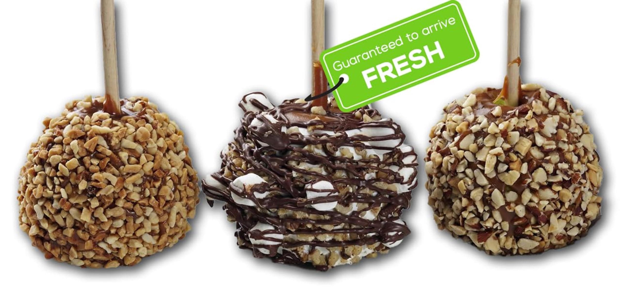 US Sweets Caramel Apple 3 Pack - Caramel Granny Smith Apples Rolled in Nuts & Marshmallows w/Chocolate Drizzle | Delicious Gift | Handmade in Small Batches | Guaranteed to Arrive Fresh